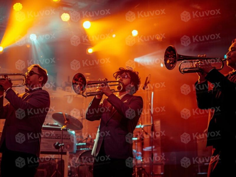 Banda con trombones en espectáculo