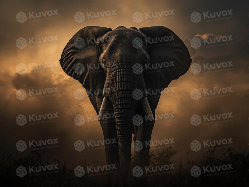 Elefante en la tormenta de polvo africana
