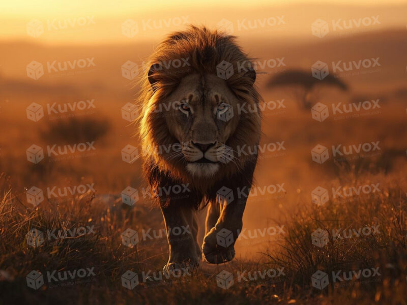 León majestuoso al atardecer