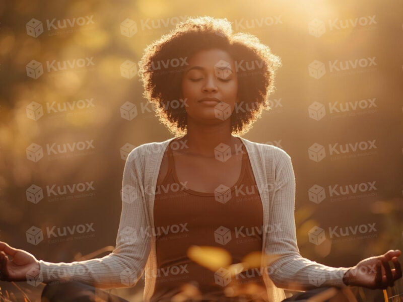 Mujer meditando al aire libre