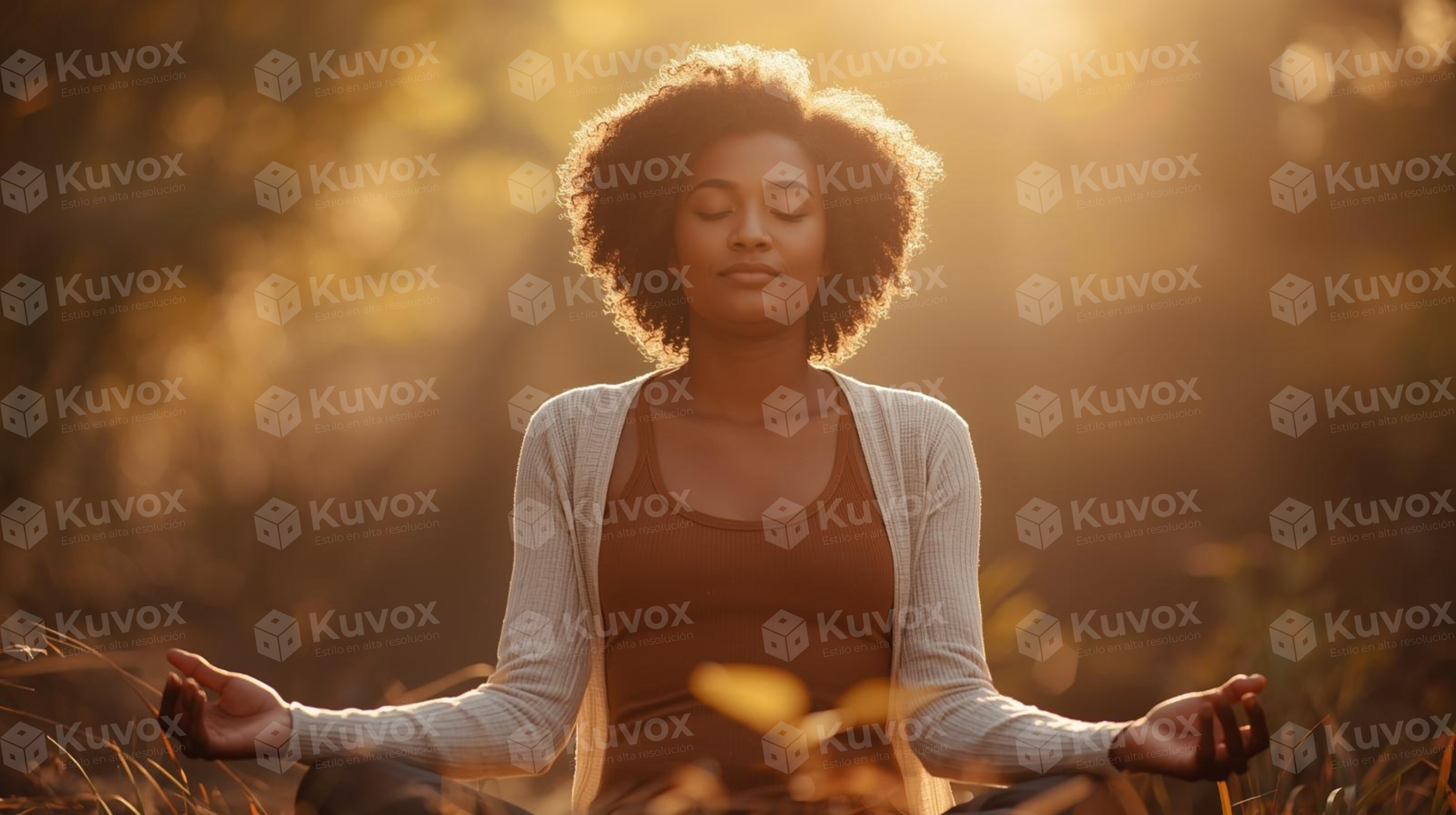 Mujer meditando al aire libre