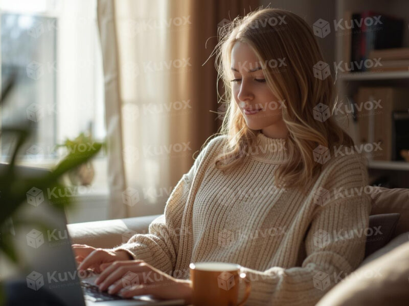 Mujer trabajando desde casa