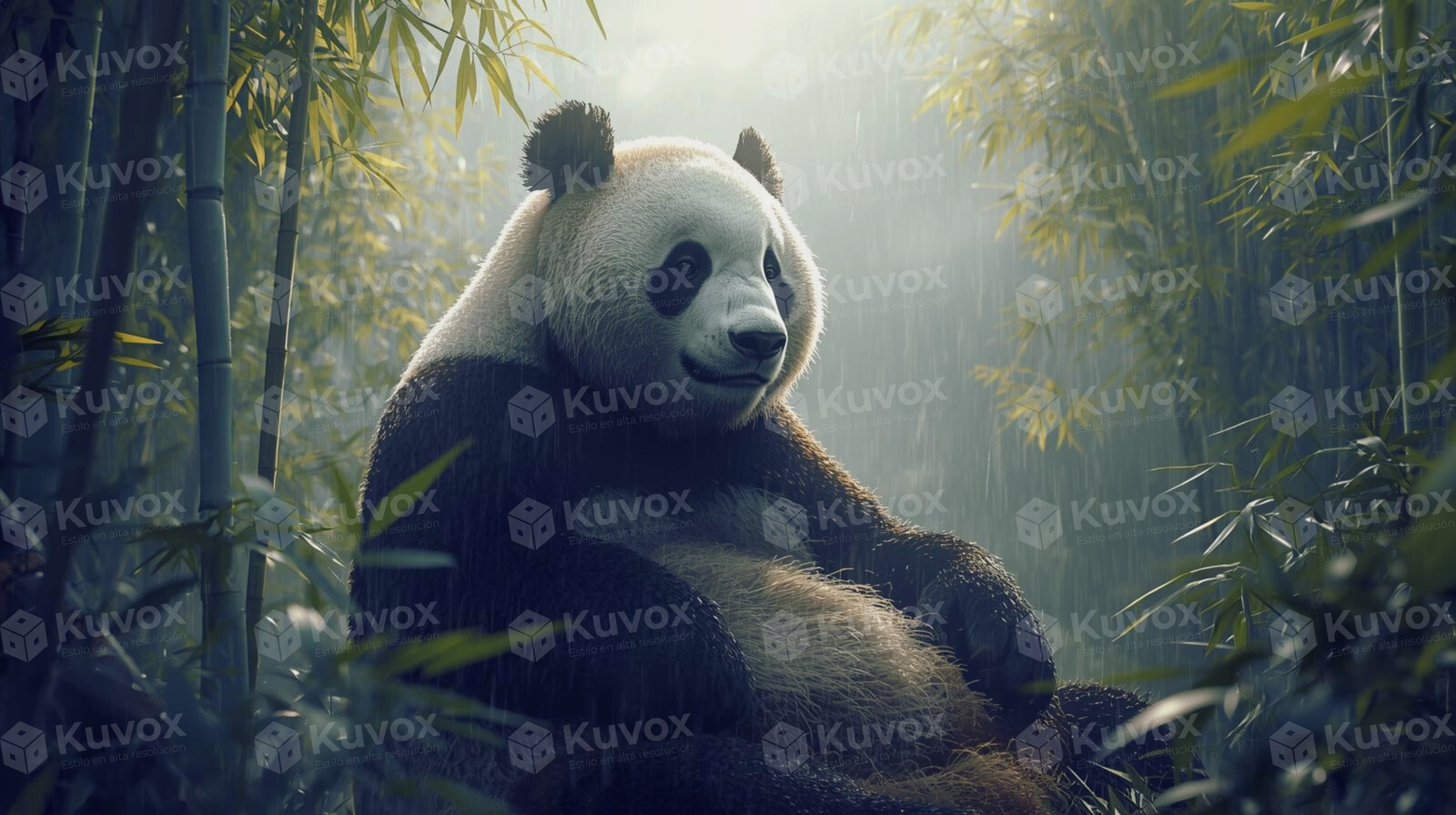 Panda entre la niebla del bambú